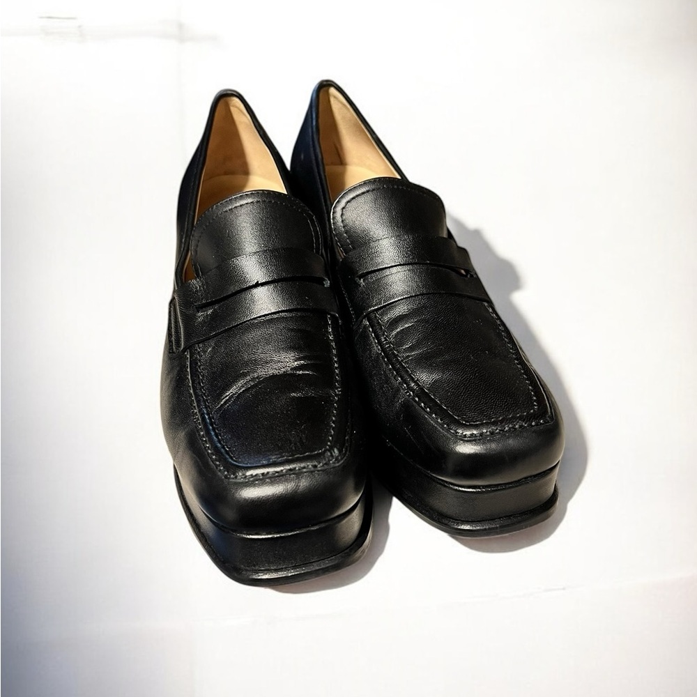 Black Leather Platform Loafers